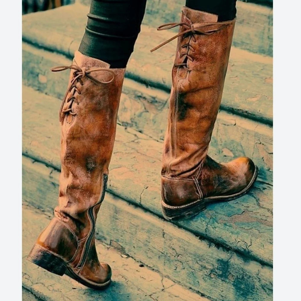 BED STU Leather Tan/Black‎ Distressed Tall Boots